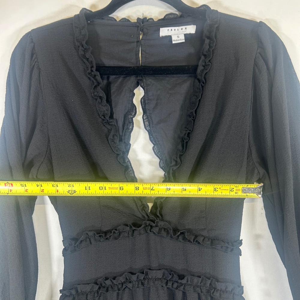 Favlux Black Ruffle Mini Dress Romantic Goth Coquette Open Back Long Sleeve - Picture 8 of 10